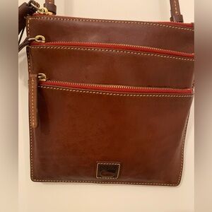 Dooney & Bourke Brown Messenger Bag with Red Accents